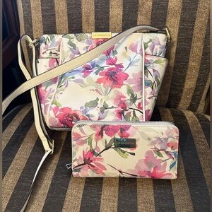 Liz Claiborne Floral Crossbody Bag and Wallet Set